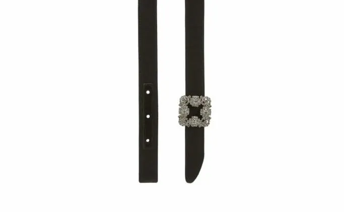 Belts Women Manolo Blahnik HANGISI BELT MINIBlack Satin Crystal Buckled Belt Belts Women Manolo Blahnik HANGISI BELT MINIBlack Satin Crystal Buckled Belt