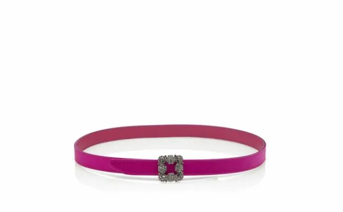 Belts Women Manolo Blahnik HANGISI BELT MINIFuchsia Satin Crystal Buckled Belt Belts Women Manolo Blahnik HANGISI BELT MINIFuchsia Satin Crystal Buckled Belt