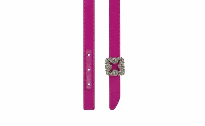 Belts Women Manolo Blahnik HANGISI BELT MINIFuchsia Satin Crystal Buckled Belt Belts Women Manolo Blahnik HANGISI BELT MINIFuchsia Satin Crystal Buckled Belt