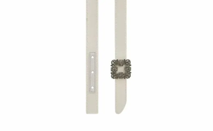 Belts Women Manolo Blahnik HANGISI BELT MINIOffWhite Satin Crystal Buckled Belt Belts Women Manolo Blahnik HANGISI BELT MINIOffWhite Satin Crystal Buckled Belt