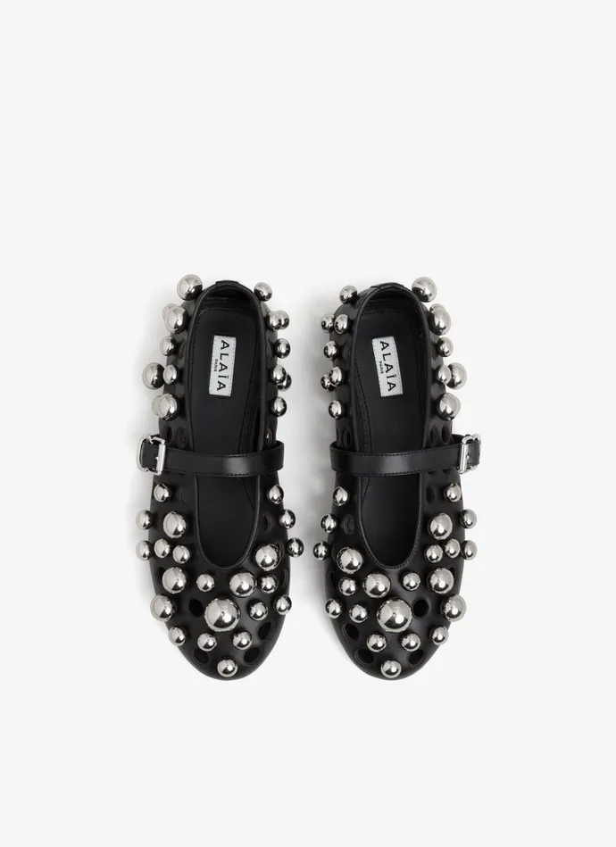 Black BALLET FLATS WITH SPHERES ON LAMBSKIN Women Alaa La Ballerine
