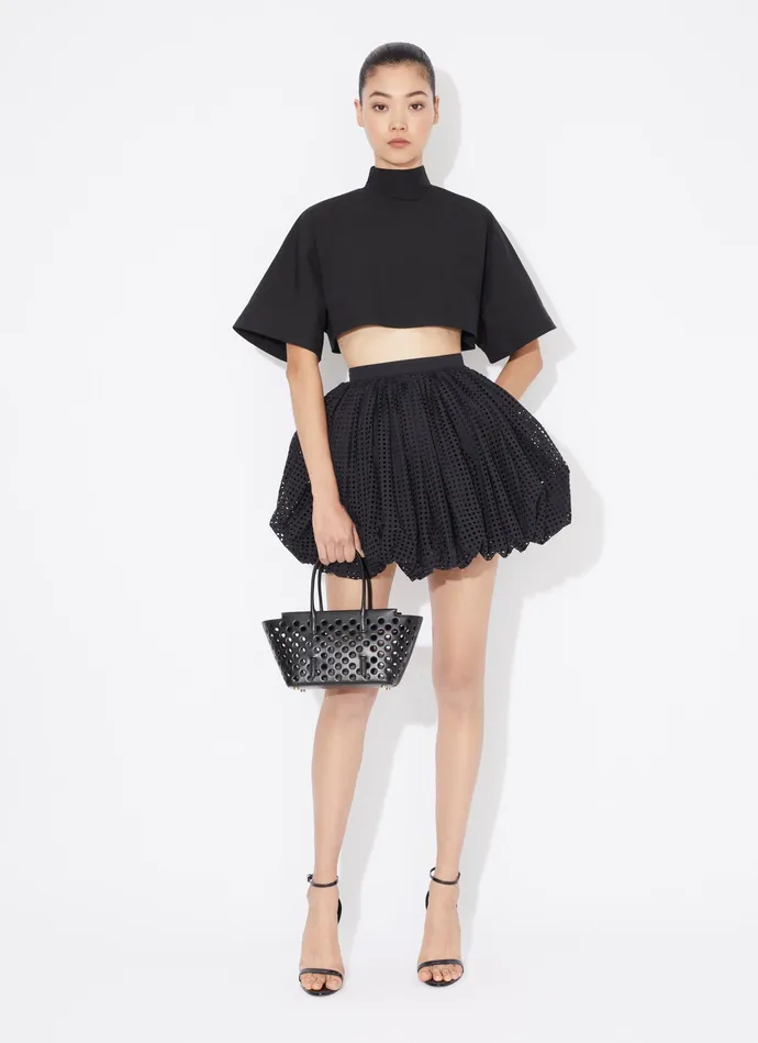 Black BUBBLE SKIRT IN PERFORATED POPLIN Women Alaa Skirts