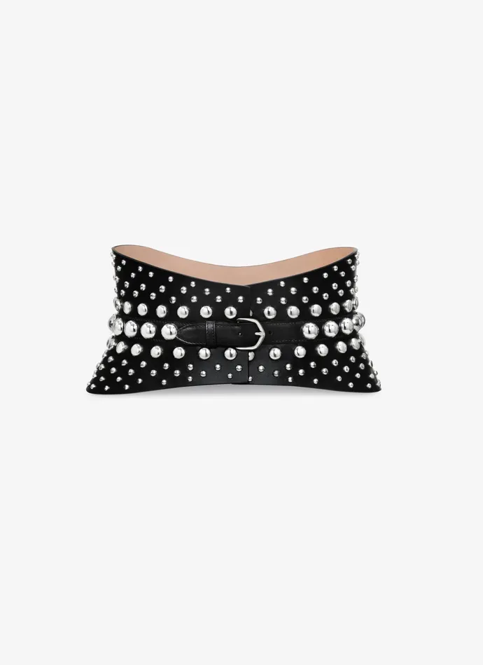 Black NEO BUSTIER BELT STUDS IN CALFSKIN Women Alaa Corset Belts