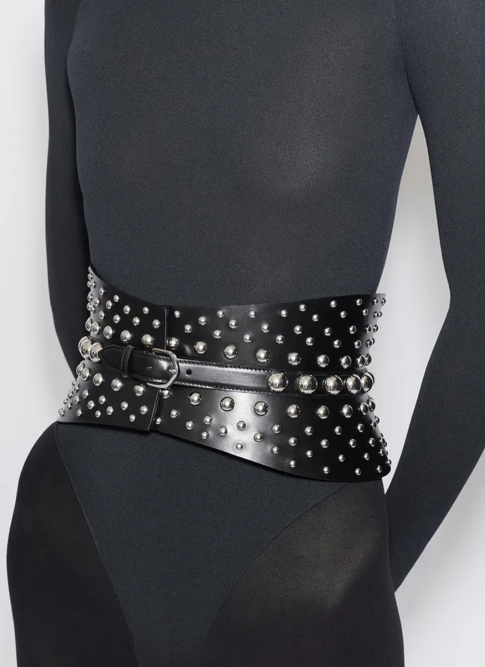 Black NEO BUSTIER BELT STUDS IN CALFSKIN Women Alaa Corset Belts