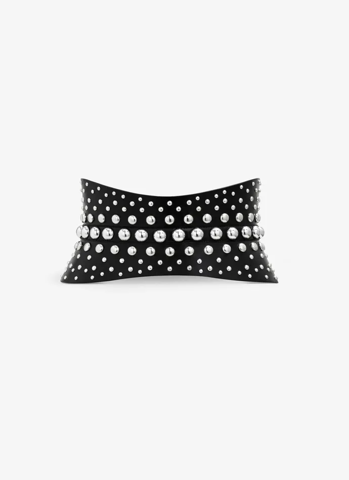 Black NEO BUSTIER BELT STUDS IN CALFSKIN Women Alaa Corset Belts