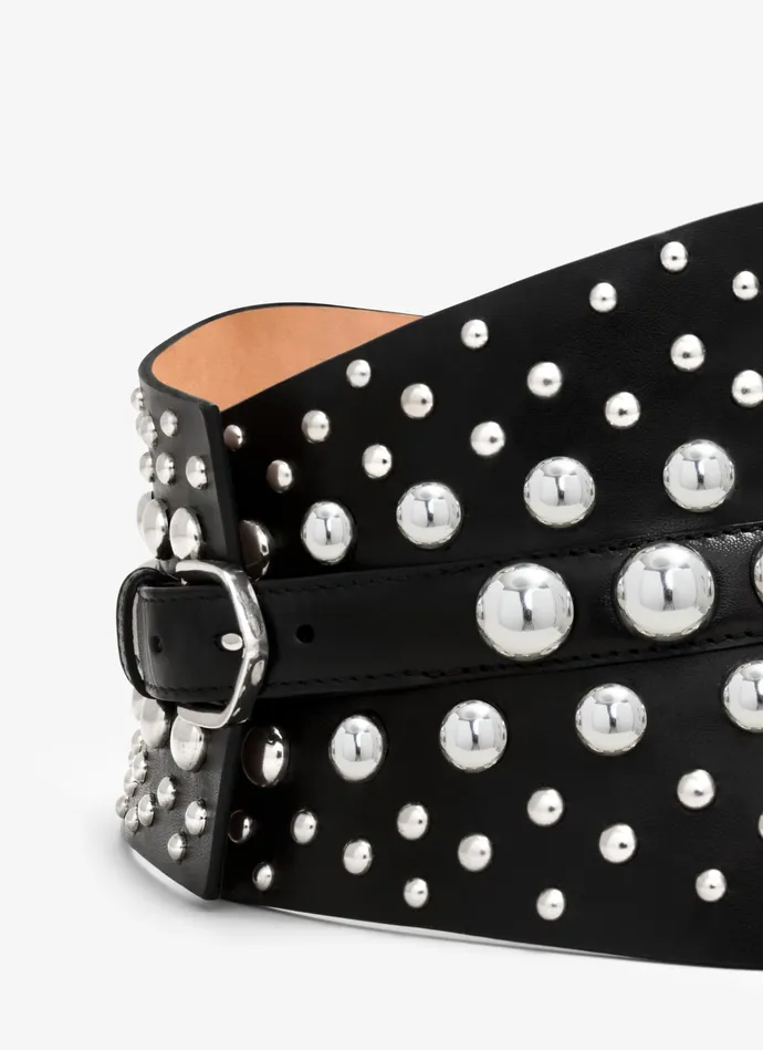 Black NEO BUSTIER BELT STUDS IN CALFSKIN Women Alaa Corset Belts