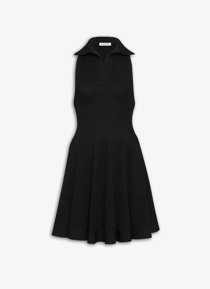 Black POLO SKATER DRESS IN PIQUE KNIT Women Alaa Dresses