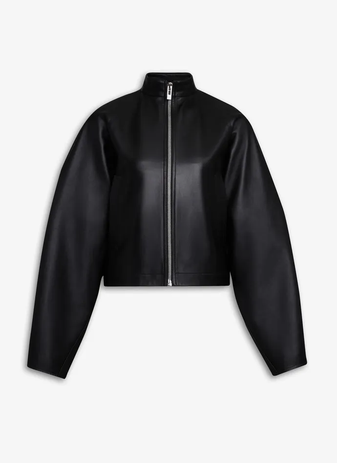 Black ROUND LEATHER JACKET Women Alaa Coats and Jackets