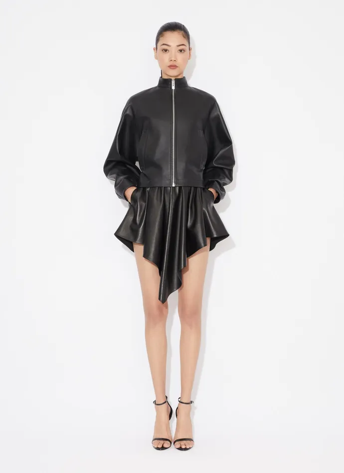 Black ROUND LEATHER JACKET Women Alaa Coats and Jackets
