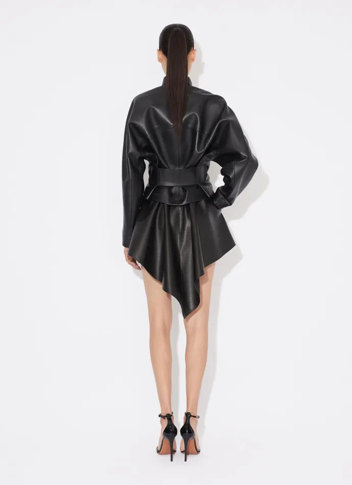 Black ROUND LEATHER JACKET Women Alaa Coats and Jackets