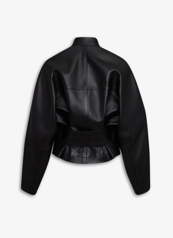 Black ROUND LEATHER JACKET Women Alaa Coats and Jackets