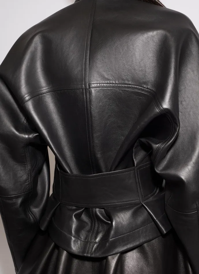 Black ROUND LEATHER JACKET Women Alaa Coats and Jackets