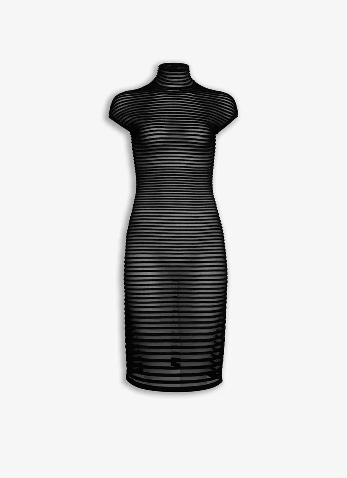 Black STRIPED BACK CUT DRESS Women Alaa Dresses