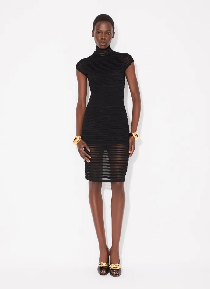 Black STRIPED BACK CUT DRESS Women Alaa Dresses