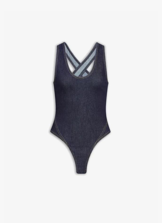 Blue DENIM CROSSBACK BODY Women Alaa Denim