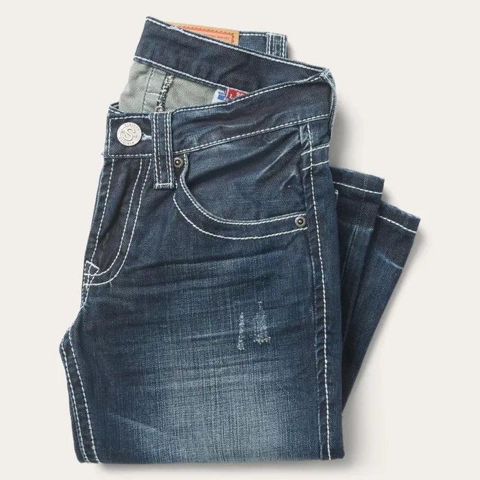 Boot Cut Men Stetson 1014 Fit Destructed Medium Wash Jeans Blue