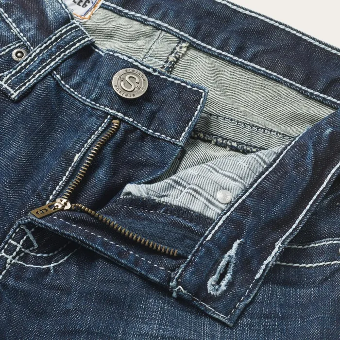 Boot Cut Men Stetson 1014 Fit Destructed Medium Wash Jeans Blue