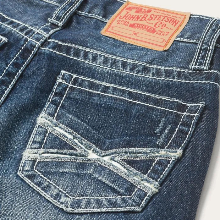 Boot Cut Men Stetson 1014 Fit Destructed Medium Wash Jeans Blue
