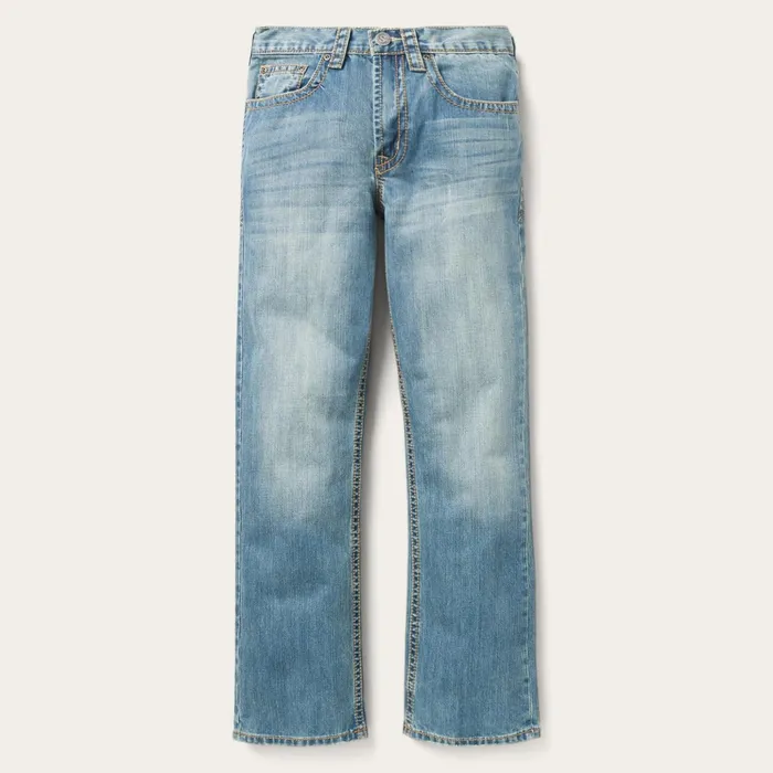 Boot Cut Men Stetson 1520 Fit Light Wash Jeans With Tacking Blue