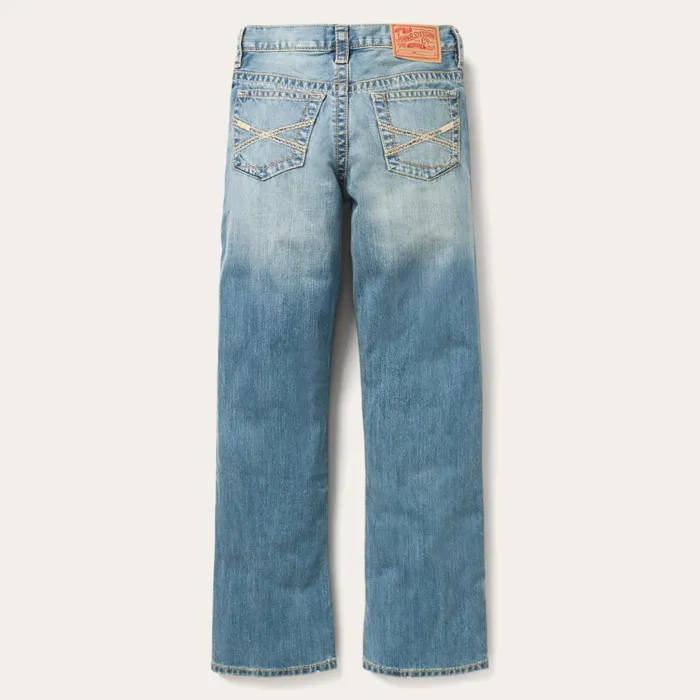 Boot Cut Men Stetson 1520 Fit Light Wash Jeans With Tacking Blue