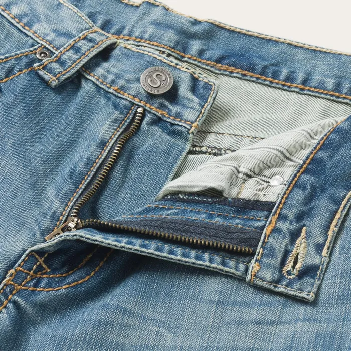 Boot Cut Men Stetson 1520 Fit Light Wash Jeans With Tacking Blue