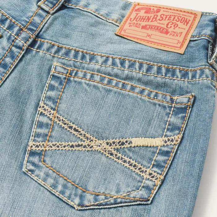 Boot Cut Men Stetson 1520 Fit Light Wash Jeans With Tacking Blue