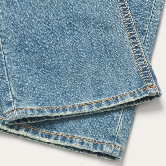 Boot Cut Men Stetson 1520 Fit Light Wash Jeans With Tacking Blue