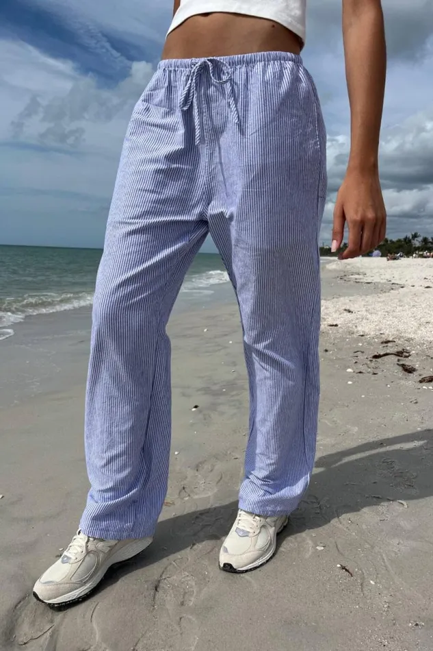 Brandy Melville Pajamas Marie Lou Linen Pants Light Blue And White Stripes 8211 Women