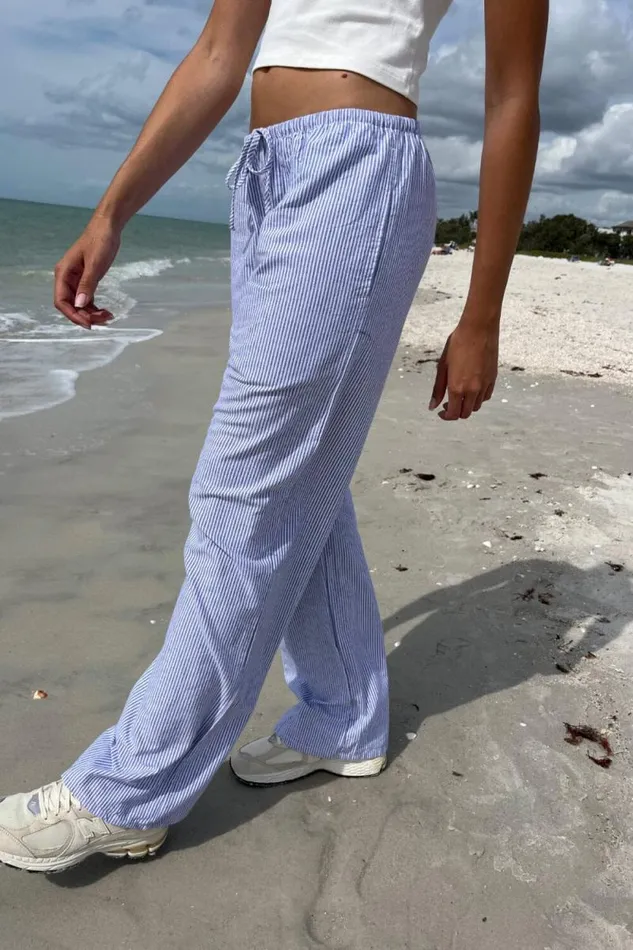 Brandy Melville Pajamas Marie Lou Linen Pants Light Blue And White Stripes 8211 Women