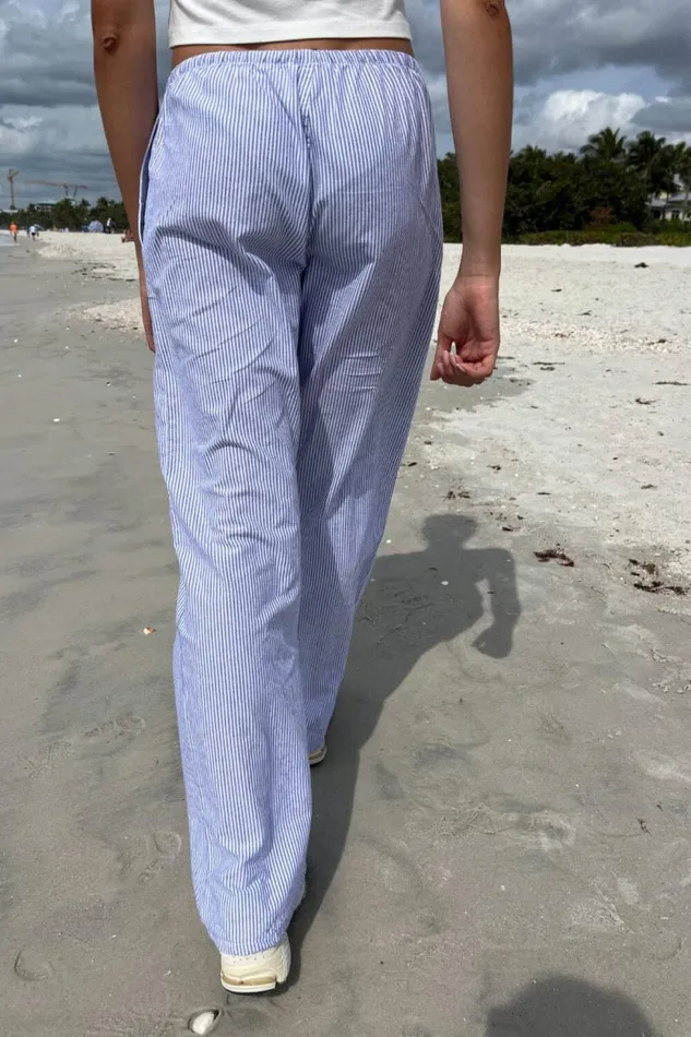 Brandy Melville Pajamas Marie Lou Linen Pants Light Blue And White Stripes 8211 Women