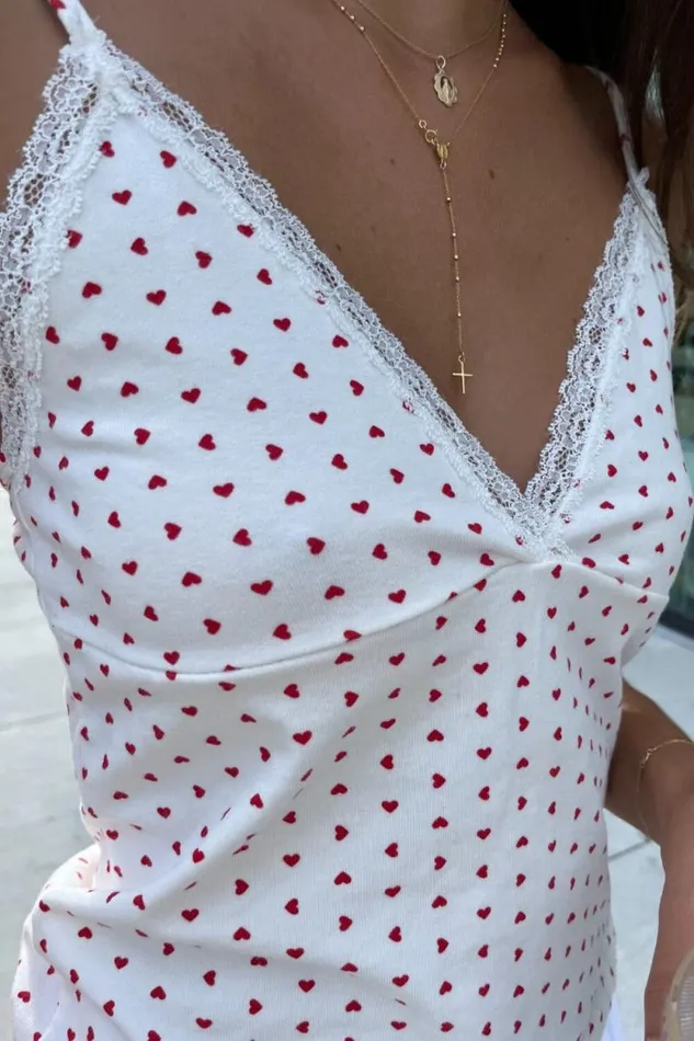 Brandy Melville Tops Amara Lace Hearts Tank White With Red Hearts 8211 Women