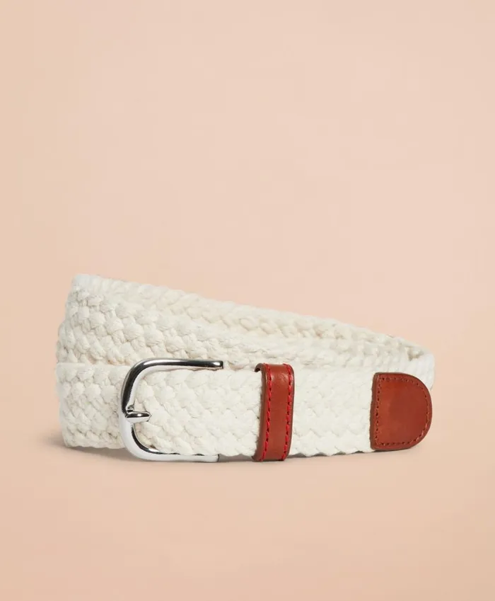 Brooks Brothers Belts Braided LeatherTrim Belt Oatmeal 8211 Men