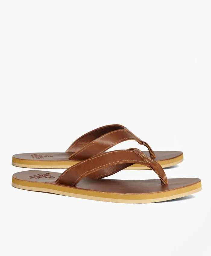 Brooks Brothers Dress and Casual Shoes Leather FlipFlops Tan 8211 Men