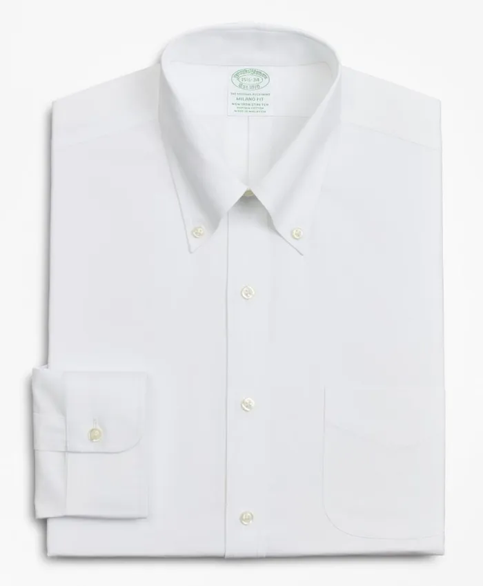 Brooks Brothers Dress Shirts Stretch Milano SlimFit Dress Shirt NonIron Poplin ButtonDown Collar White 8211 Men Brooks Brothers Dress Shirts Stretch Milano SlimFit Dress Shirt NonIron Poplin ButtonDown Collar White 8211 Men