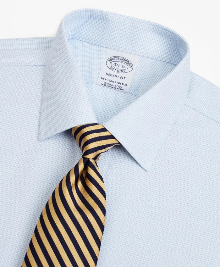 Brooks Brothers Dress Shirts Stretch Regent Fitted Dress Shirt NonIron Twill Ainsley Collar MicroCheck Light Blue 8211 Men Brooks Brothers Dress Shirts Stretch Regent Fitted Dress Shirt NonIron Twill Ainsley Collar MicroCheck Light Blue 8211 Men