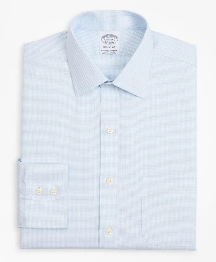 Brooks Brothers Dress Shirts Stretch Regent Fitted Dress Shirt NonIron Twill Ainsley Collar MicroCheck Light Blue 8211 Men Brooks Brothers Dress Shirts Stretch Regent Fitted Dress Shirt NonIron Twill Ainsley Collar MicroCheck Light Blue 8211 Men