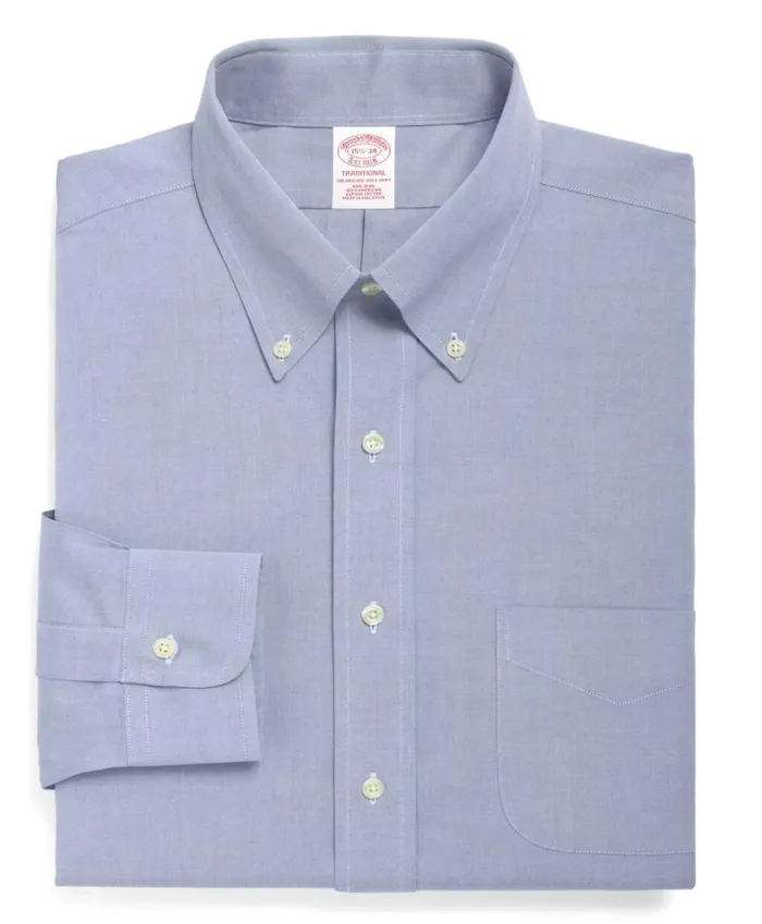 Brooks Brothers Dress Shirts Traditional RelaxedFit Dress Shirt NonIron ButtonDown Collar Blue 8211 Men