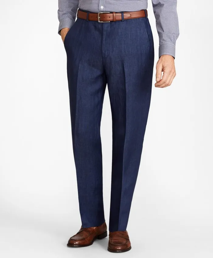 Brooks Brothers Dress Trousers Madison Fit Herringbone Linen Trousers Navy 8211 Men