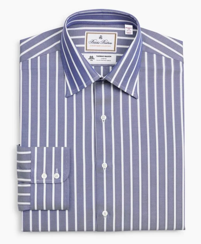 Brooks Brothers Luxury Shirts Luxury Collection Madison ClassicFit Dress Shirt Franklin Spread Collar Herringbone Wide Stripe Navy 8211 Men Brooks Brothers Luxury Shirts Luxury Collection Madison ClassicFit Dress Shirt Franklin Spread Collar Herringbone Wide Stripe Navy 8211 Men