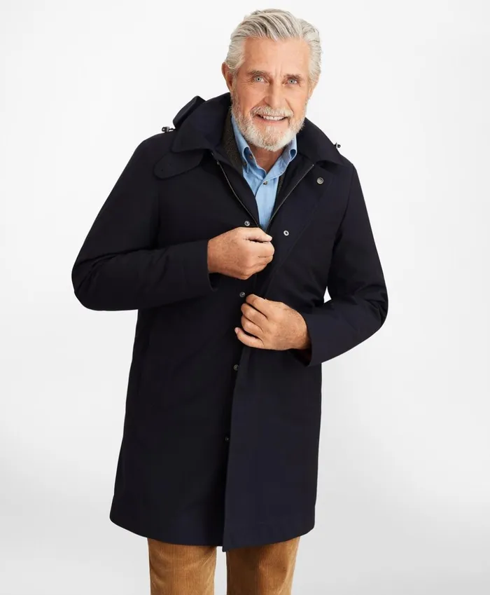 Brooks Brothers Outerwear Bonded Twill Hooded Topcoat Navy 8211 Men