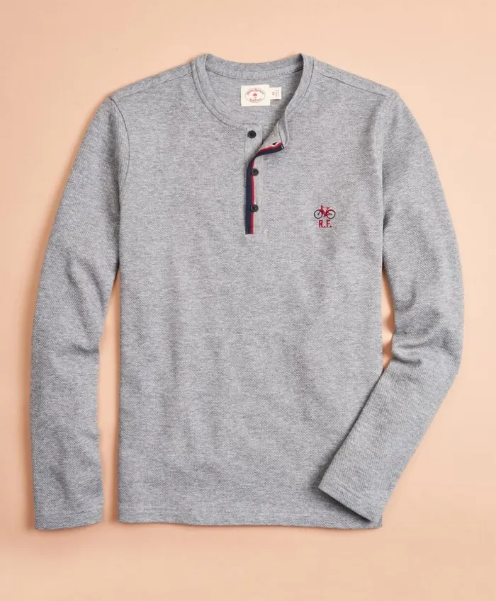 Brooks Brothers Polos and TShirts DoubleKnit Jacquard Henley Grey 8211 Men