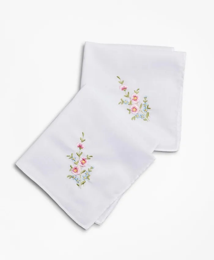 Brooks Brothers Scarves Hats and Gloves FloralEmbroidered Cotton Handkerchief 8211 Set Of 2 White 8211 Women Brooks Brothers Scarves Hats and Gloves FloralEmbroidered Cotton Handkerchief 8211 Set Of 2 White 8211 Women