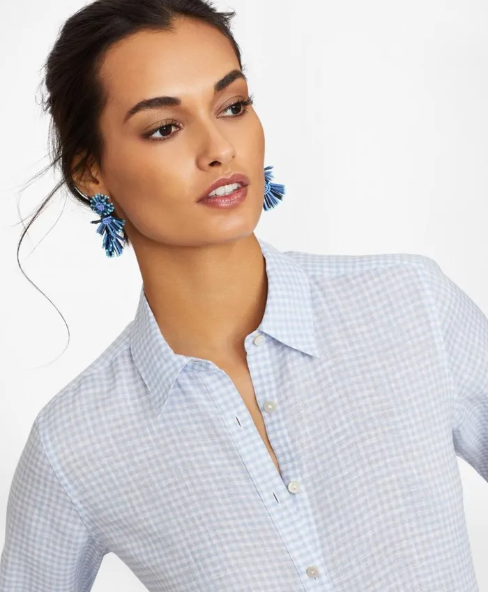 Brooks Brothers Shirts and Tops Gingham Irish Linen Tunic Blue 8211 Women