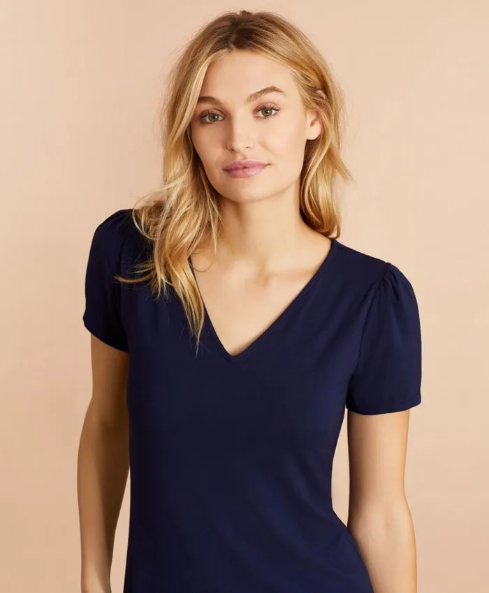 Brooks Brothers Shirts and Tops PuffSleeve VNeck TShirt Navy 8211 Women
