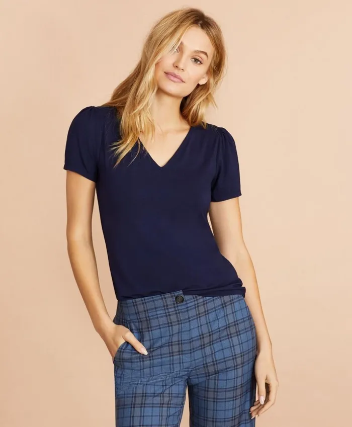 Brooks Brothers Shirts and Tops PuffSleeve VNeck TShirt Navy 8211 Women Brooks Brothers Shirts and Tops PuffSleeve VNeck TShirt Navy 8211 Women