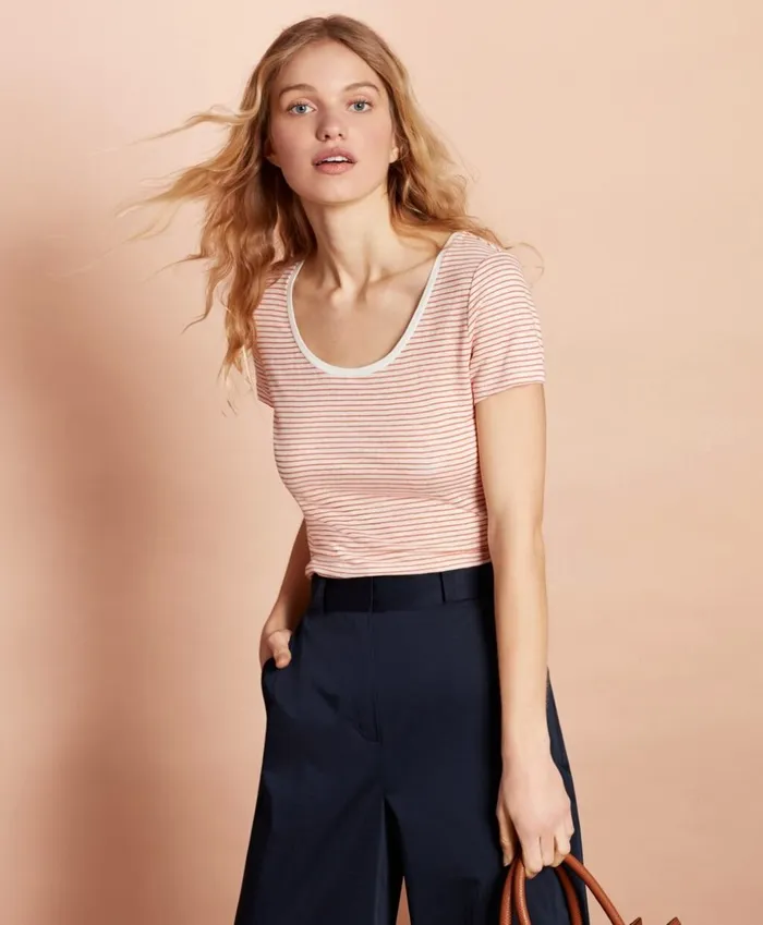 Brooks Brothers Shirts and Tops Striped LinenBlend ScoopNeck TShirt Ivoryorange 8211 Women Brooks Brothers Shirts and Tops Striped LinenBlend ScoopNeck TShirt Ivoryorange 8211 Women