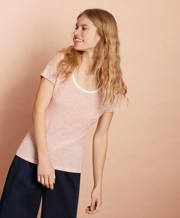 Brooks Brothers Shirts and Tops Striped LinenBlend ScoopNeck TShirt Ivoryorange 8211 Women Brooks Brothers Shirts and Tops Striped LinenBlend ScoopNeck TShirt Ivoryorange 8211 Women