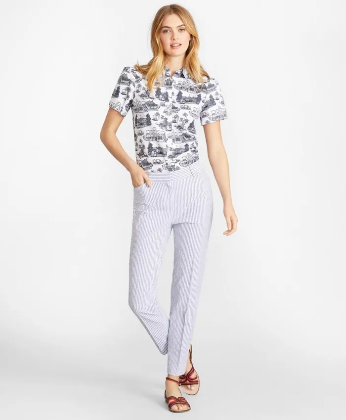 Brooks Brothers Shirts and Tops Toile Supima Cotton Sateen ShortSleeve Shirt Whiteblue 8211 Women Brooks Brothers Shirts and Tops Toile Supima Cotton Sateen ShortSleeve Shirt Whiteblue 8211 Women