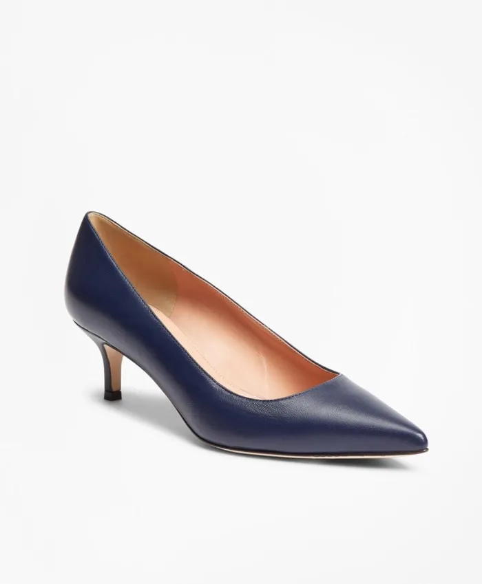 Brooks Brothers Shoes and Belts Leather PointToe KittenHeel Pumps Navy 8211 Women Brooks Brothers Shoes and Belts Leather PointToe KittenHeel Pumps Navy 8211 Women