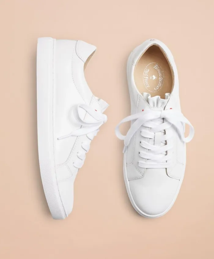 Brooks Brothers Shoes and Belts RuffleTrimmed Leather LowTop Sneakers White 8211 Women